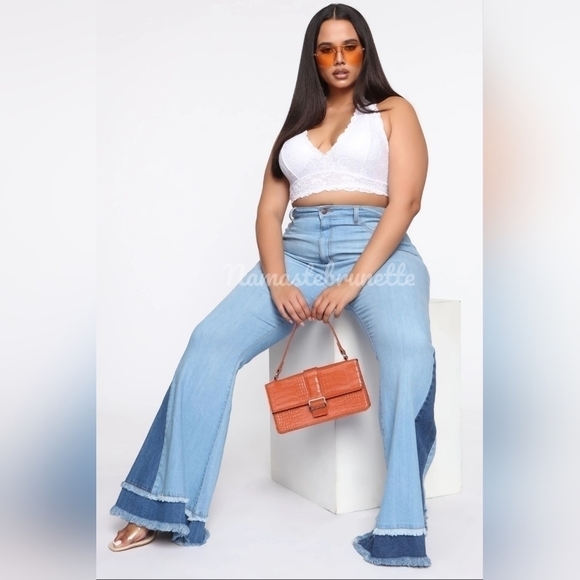 Nwt Fashion Nova Boho High Waisted Extreme Bell Bottom Jeans With Frayed Hem - Picture 9 of 14
